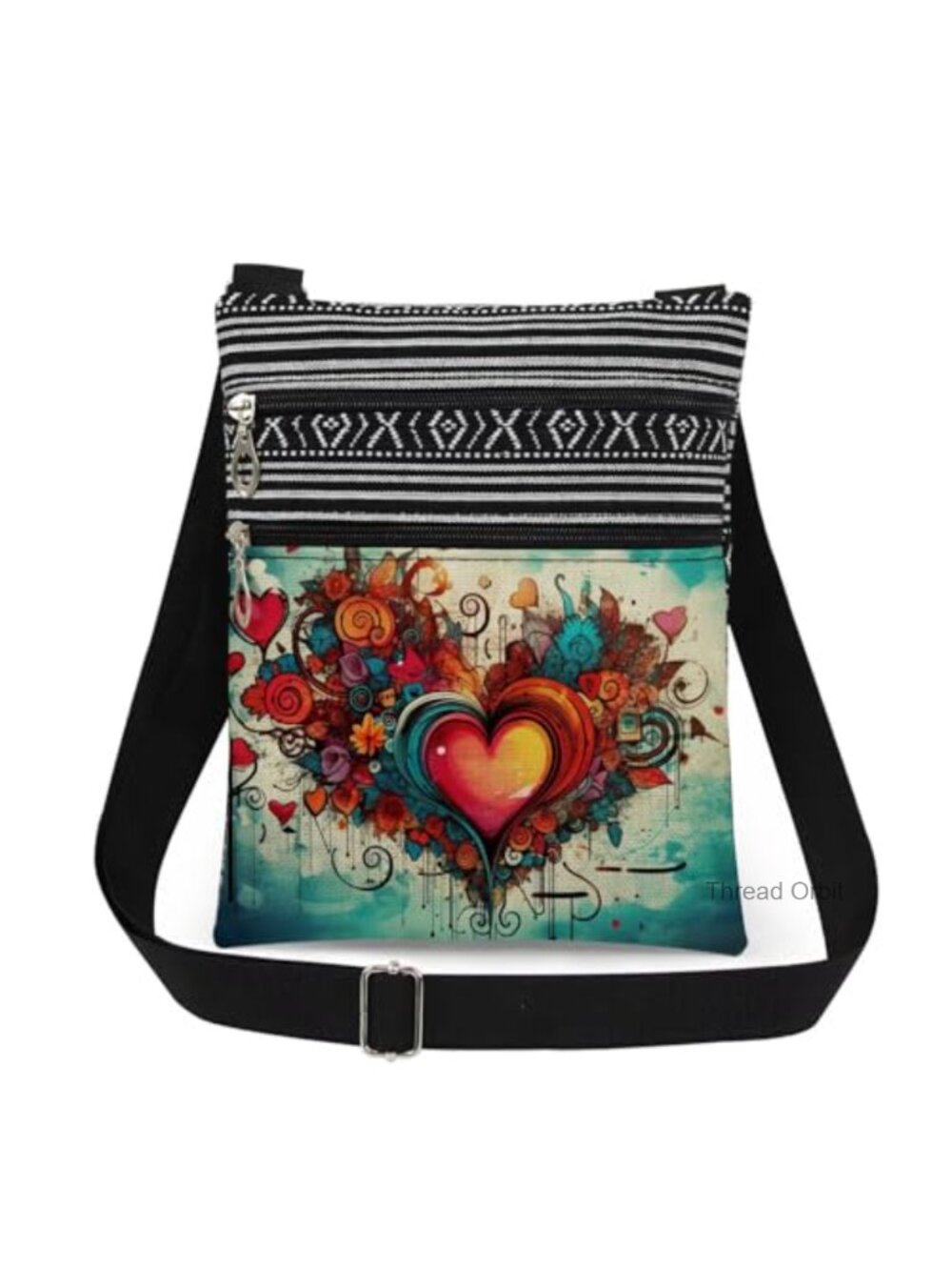 Heart Print Crossbody Bag Adjustable Strap Womens Messenger Purse